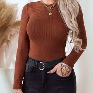 SHEIN Rib-Knit Long Sleeve Tee